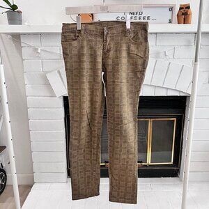 Brown Plaid Stretchy Skinny Denim Pants redo stormtrooper logo tag